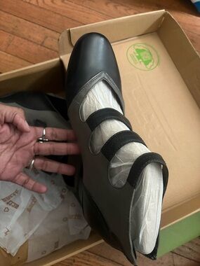 Earth Triple-Strap Black and Gray Ankle Booties